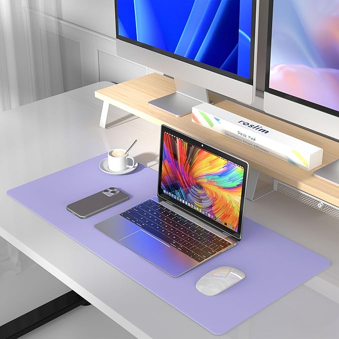 Mouse Pad Desk Protector Mat, Large PU Leather Office Desk Mat, Non-Slip Desk Pad for Keyboard and Mouse, Waterproof Desk Blotter Pad for Writing, Smooth Laptop Desk Pads, Taro Purple (17’’X36’’)