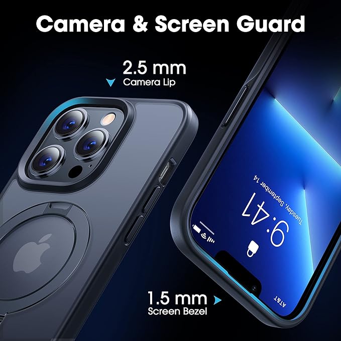 CASEKOO Designed for iPhone 13 Pro Max Case with Magnetic Invisible Stand [Military Drop Protection] [Compatible with MagSafe] Shockproof Translucent Matte Slim Promax Phone Cover 6.7", Black