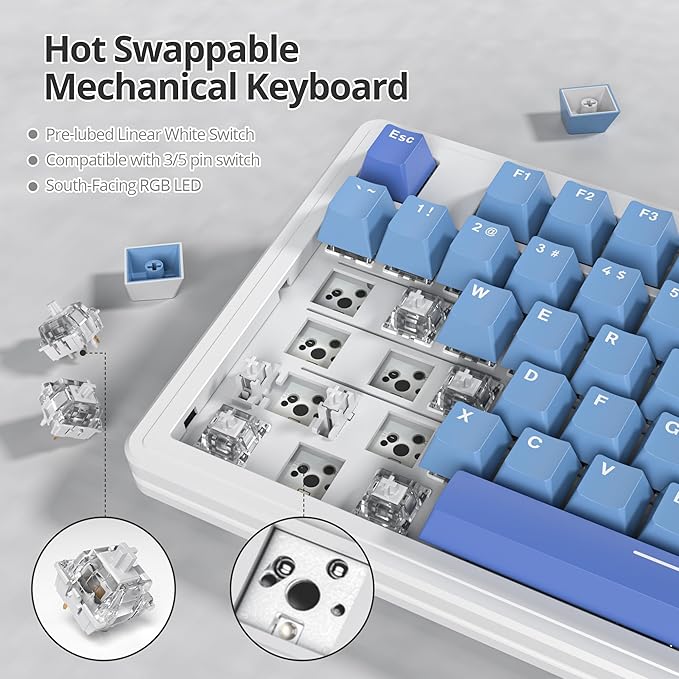 Owpkeenthy 75 Percent Gaming Keyboard Gasket Mounted,87 Key Wired TKL Mechanical Keyboard Hot Swappable Linear Pre-lubed Linear Switch South-Facing RGB Backlit for PC Laptop (N-Blue)