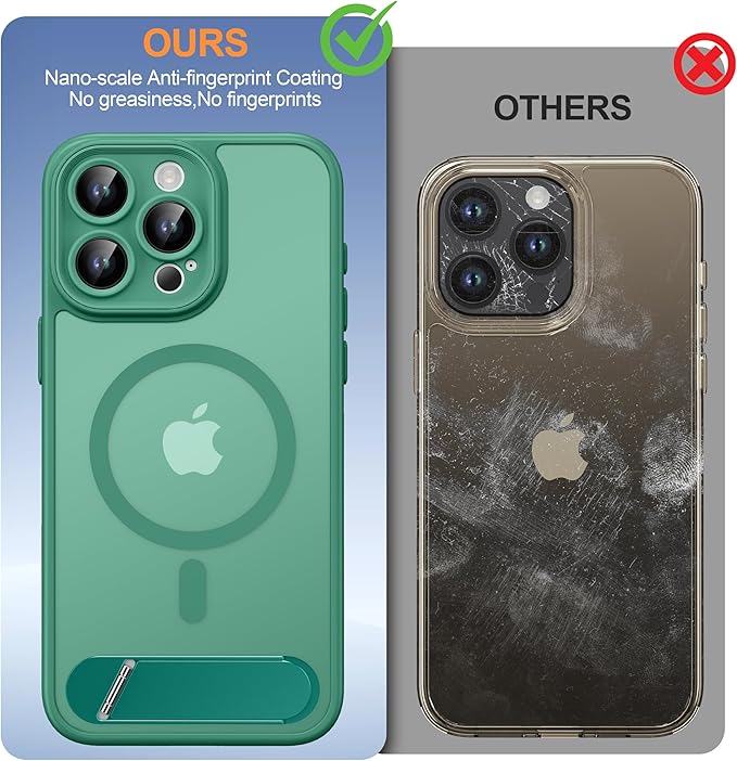 Magnetic Compatible with iPhone 15 Pro Max Case, [Built-in Kickstand][Full Camera Protection][Compatible with MagSafe][Anti-Fingerprint] Shockproof Phone Case for iPhone 15 Pro Max 6.7",Cyan