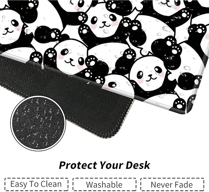 Desk Pad Mat Large Mouse Pad XL Extended Mousepad Gaming with Cute Panda 31.5" *11.8" Huge Mouse Pads for Computer Laptop Home Office