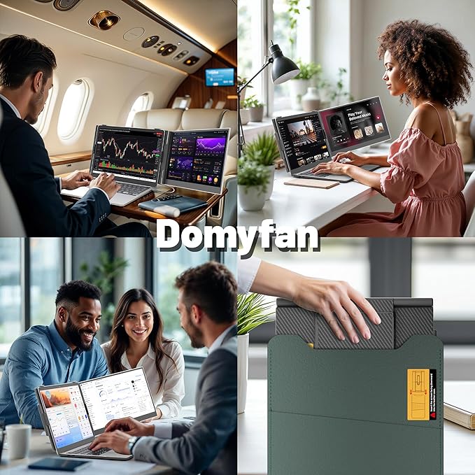 domyfan 14" Laptop Screen Extender, Ultra-Thin Portable Dual Laptop Monitor Extender with FHD 1080P IPS Display, Plug & Play via HDMI/USB-A/Type-C for 13-17" Laptops, Works with Windows/Mac/Android