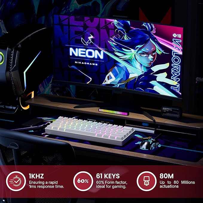 HK GAMING GK61 SE 60% | Mechanical Gaming Keyboard | 61 Keys Multi Color RGB LED Backlit for PC/Mac Gamer | US Layout (White, Mechanical Black)