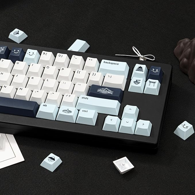 Custom Blue PBT Keycaps 134Keys - Cherry Profile Dye-Sublimation Japanese Style Keycaps Minimalist Cute Keycap Set Cherry MX Switches Mechanical Gaming Keyboard 60% 75% 100%
