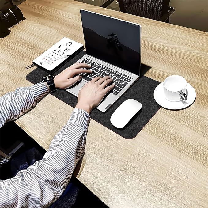Bloss Black Leather Desk Mat Protector,Laptop Desk Pad,Desk Writing Pad,Leather Mouse Pad,Office Desks Mats,Desk mat for Keyboard and Mouse,Dual-Side Computer Mouse Pads for Office/Home.23.6"x 13.8"