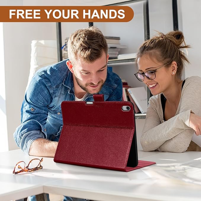 Genuine Leather Case for iPad Air 13 inch M4 2026/M3 2025/M2 2024, with Pencil Holder and Adjustable Stand, Magnetic Closure, Auto Wake/Sleep Cover | Wine Red