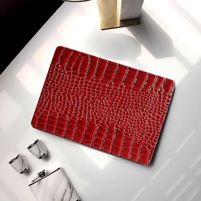 Compatible with Crocodile MacBook Air 13 inch Case 2021 2020 2019 2018 M1 A2337 A2179 A1932, Textured Elegant Luxury Aligator Skin Snakeskin PU Leather Hard Shell & Keyboard Cover, Burgandy
