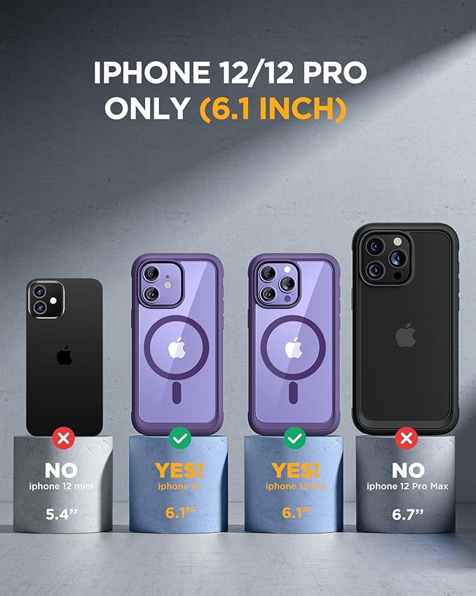 Miracase Glass Series Designed for iPhone 12/12 Pro 6.1 Inch, Upgrade Full-Body Magnetic Case with Built-in 9H Tempered Glass Screen Protector, with Camera Lens Protector, Magnetic Purple