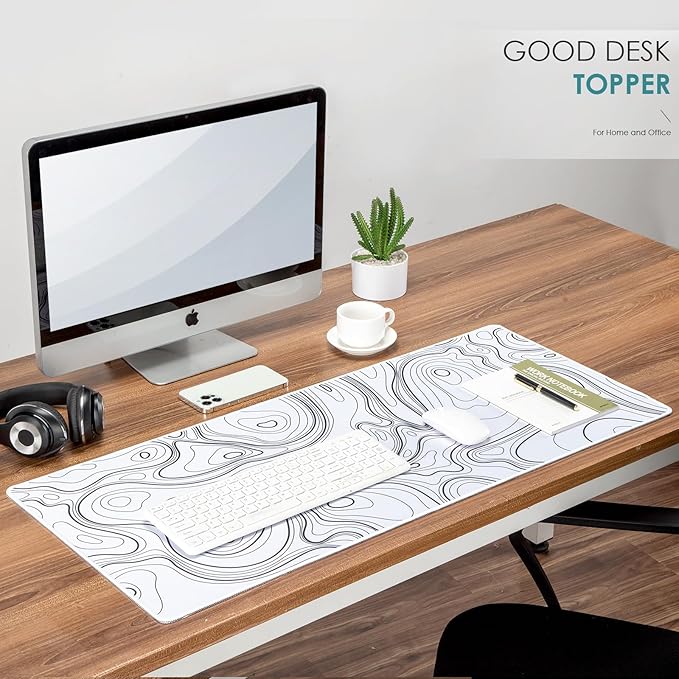 Topography Map Extend Large Gaming Mouse Pad Desk Accessories for Office Decor, Long Laptop Keyboard Mouse Mat, Abstract White Line Bird Pattern (31.50"x15.75"x0.12", Not Waterproof)