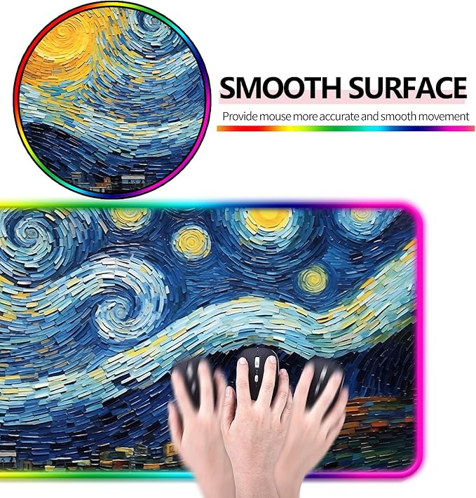 RGB Starry Night Gaming Desk Mat, Computer Keyboard Large Extended LED Mouse Pad for Office and Home, 31.5×11.8 Inches, XL