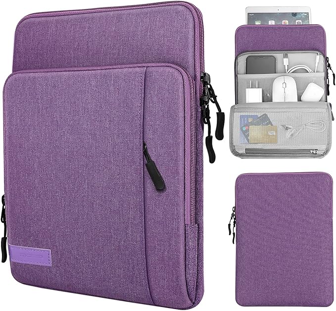 MoKo 9-11 Inch Tablet Sleeve Bag Carrying Case with Storage Pockets Fits New 11-inch iPad Air M4 2026/iPad Pro M5, iPad Pro/A16 11, iPad Air 5/4th 10.9, iPad 9/8th 10.2, Tab S8/S9 11, Purple