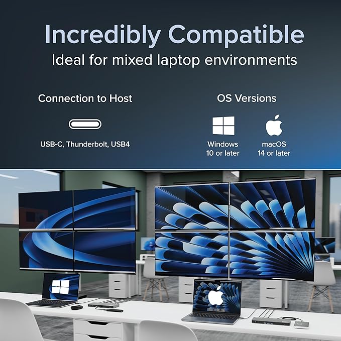 Plugable USB C Docking Station 5 Monitors, 140W DisplayLink Dock Connects up to Five 4K Displays for MacBook Windows Thunderbolt 4 Laptops, 2X HDMI, 3X USBC 2.5Gbps Ethernet, Driver Required DL7400
