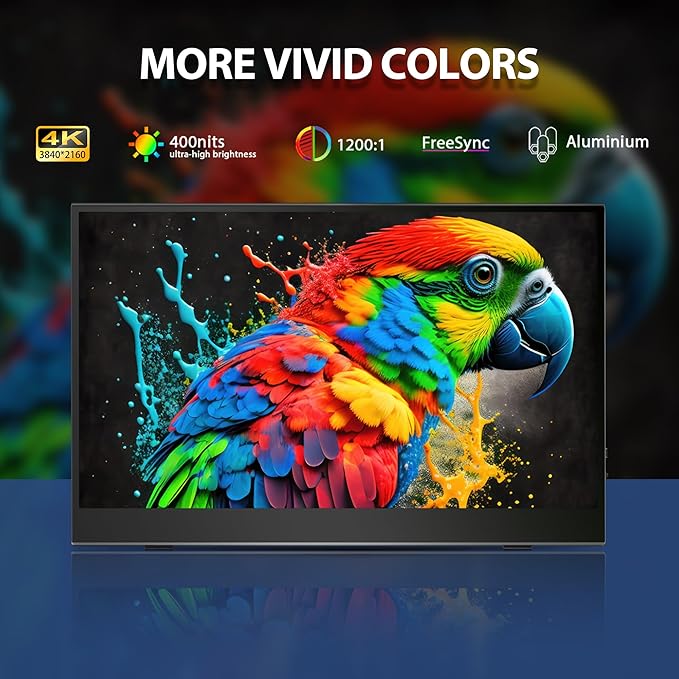 4K Portable Monitor - 15.6 Inch 3840×2160 Resolution, 100% sRGB, IPS Screen with Built-in Speakers, USB-C/HDMI Connectivity, External Second Monitor for Laptop/MacBook/Switch/PS5/PS4/Xbox