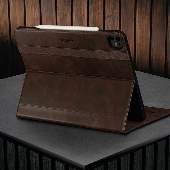 TORRO Case Compatible with iPad Pro 13” (2025/2024) – Premium Leather iPad Pro 13” M5 / M4 Case with Stand Function, Apple Pencil Connectivity and Wake/Sleep Function (Dark Brown)