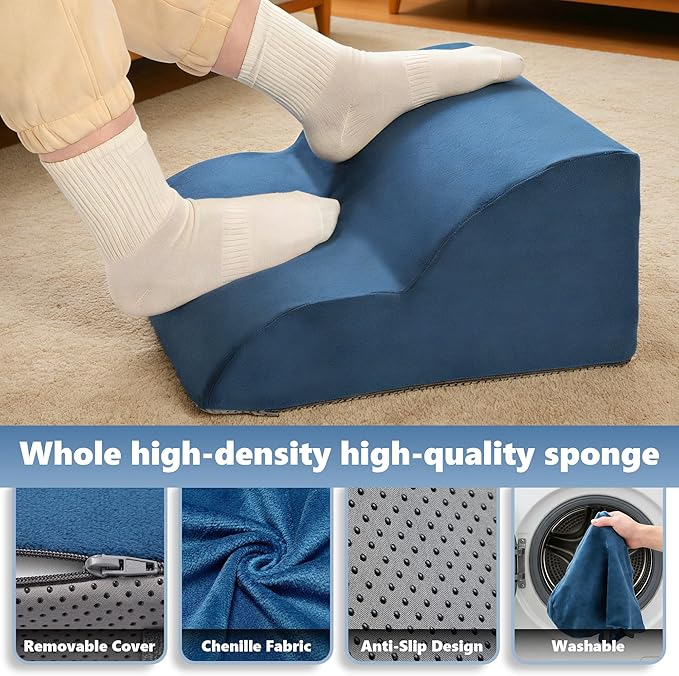Removable & Washable Foot Rest for Under Desk, 2-Tier Adjustable Foot Stool for Office and Home, Ergonomic Footrest for Seating Comfort at Work/Study (Machine Washable Cover-Blue)