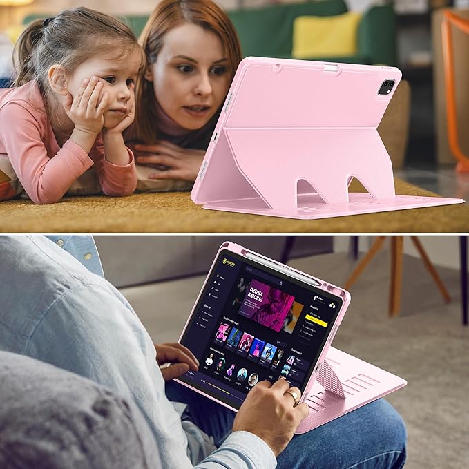 VIKESI Case for iPad Pro 12.9 6th / 5th / 4th / 3rd Generation Case 2022/2021/2020/2018,Multiple Angles Magnetic Stand Cover,Shockproof Soft Back,Pencil Holder,and Auto Sleep/Wake,Pink