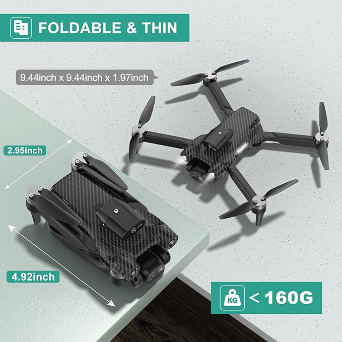 4K Drones with Camera for Kids, Drones for Adults withEmergency Stop, Headless Mode, 360° Flips, CarryingCase & 2 Batteries,Wireless RC Toys for Boys Girls(Charcoal black)