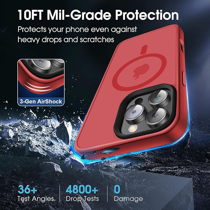 Strong Magnetic for iPhone 16 Pro Max case [10Ft Military-Grade Protection] Compatible with fit MagSafe Shockproof Slim Thin Cover case for iPhone 16 Pro Max 6.9 inch, Red