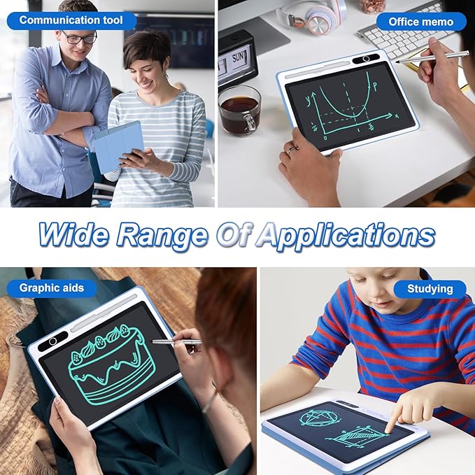 10 Inch LCD Writing Tablet with PU Protective Cover Electronic Writing Notebook Erasable Drawing Pad for Taking Notes Drafting Leaving Message (Blue)