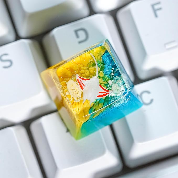 Manta Ray Artisan Keycap Yellow Blue Ocean R1 SA Profile Custom Sea Creatures Keycaps 1U ESC Handmade Gaming Resin Key Cap Cherry MX Switch Compatible Mechanical Keyboard Manta Ray Lover Gift