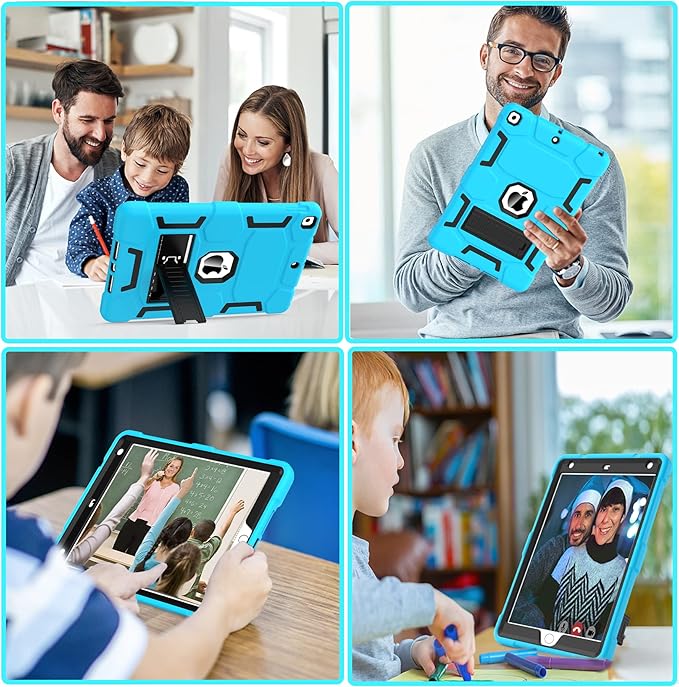 CCMAO Case for iPad 9th Generation, iPad 8th/7th Generation Case (10.2 Inch, 2021/2020/2019) with Kickstand, Heavy Duty Shockproof Hard Hybrid Three Layer Protective Cover, Blue+Black