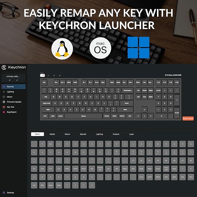 Keychron K10 Max Wireless Custom Mechanical Keyboard, QMK 2.4 GHz Bluetooth Full-Size with Hot-swappable Keychron Super Brown Switch Compatible with Mac Windows Linux (RGB Backlit)
