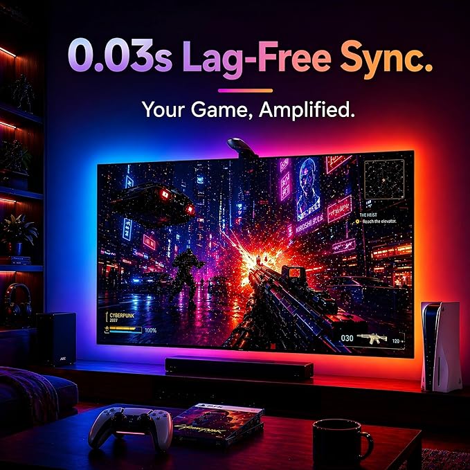 AOC TV Backlight Sync to Screen, Behind TV LED Changing Lighting for 75-85 Inch TVs, RGB LEDs Strip Lights with Sensor for Home Decorations Smart App Control, Movie Game Music & DIY Mode, 18.0FT