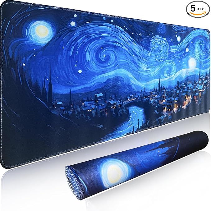 Gaming Mouse Pad XL XXL with World Map(31.5 x 11.8in), Desk Mat&Large Mouse Pad Keyboard Mat 2MM Anti Slip and Waterproof Rubber Mouse Pad (Abstract Starry Sky)…