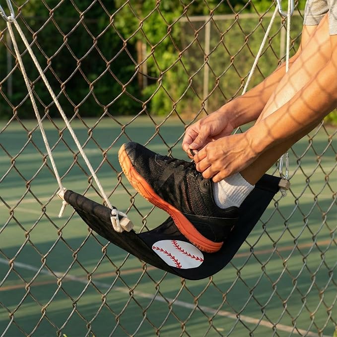 Gerrii Baseball Hanging Footrest Board Portable Foot Rest Baseball Mom Must Haves Black Canvas Pad with Metal Spring Clips Portable Step Pad for Dugout or Outdoor Field Fence