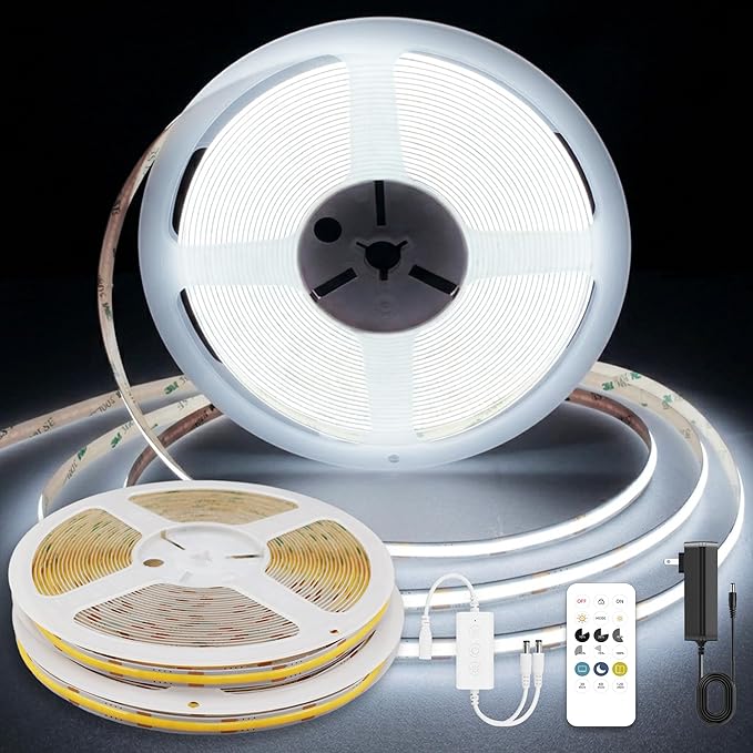 COB LED Strip Lights 65.6ft, LED Lights Daylight White 6000K Strip Lights with Remote& App, Dimmable Super Bright 24V White LED Tape Lights,Cabinet Office Lighting.