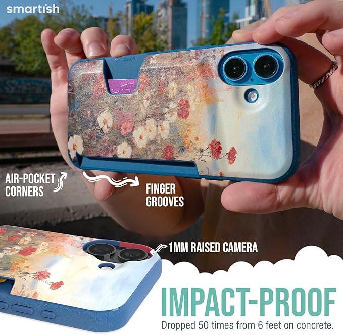 Smartish® iPhone 16 Plus Wallet Case - Wallet Slayer Vol. 1 [Slim + Protective] Credit Card Holder - Drop Tested Hidden Credit Card Slot Cover for Apple iPhone 16 Plus - Wildflower Fields