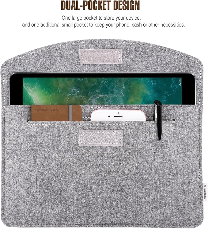 MoKo 9-11 Inch Felt Tablet Sleeve Bag Carrying Case Fits with Tab S8/S9 11", iPad Pro 11 inch, iPad 10th Gen 10.9, iPad 9/8/7th 10.2, iPad Air 5/4th 10.9, iPad Air 3 10.5, iPad 9.7 - Light Gray