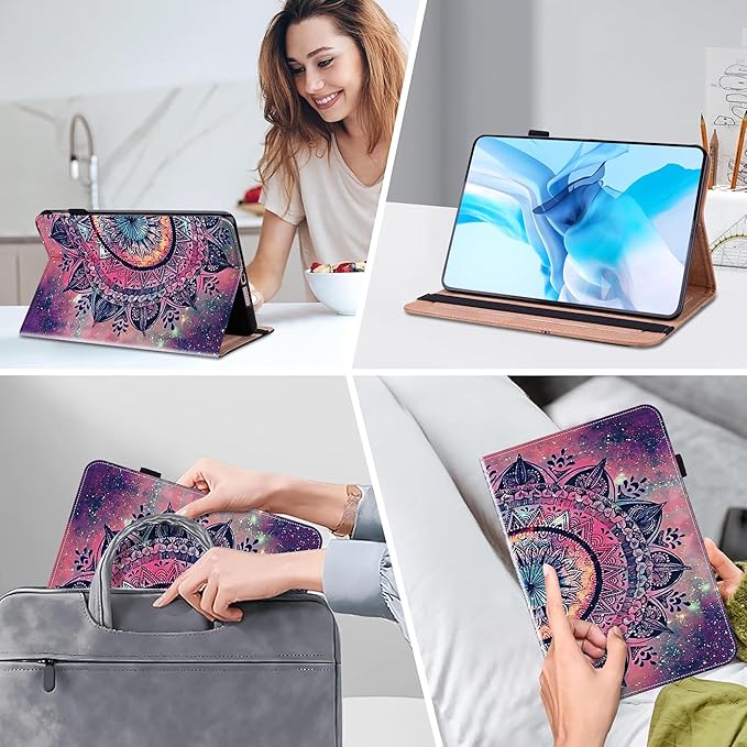 Case for iPad (A16) 11th Generation 11 Inch (2025), iPad 10th Generation 10.9 Inch (2022), Multi-Angle Viewing PU Leather Case with Elastic Band, Pencil Holder & Card Slots-Mandala