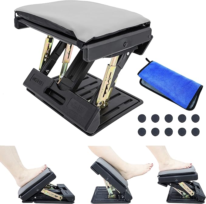 Adjustable Foot Rest for Under Desk at Work with 4 Height Levels, Under-Desk Footrest with Massage Surface, Foot Stool Under Desk for Office, Home, Maximum Load 120 Pounds (Gray)