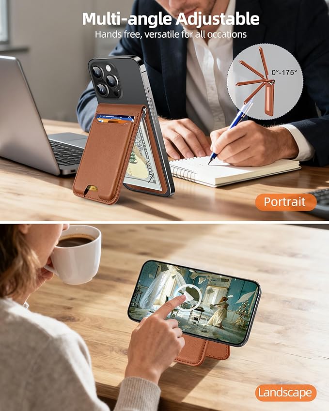 ExtreLife For Magsafe Wallet with Money Clip, Strongest Magnetic Wallet for iPhone 17/16/15/14/13/12 Series, Adjustable Stand, ID Window, 5 Card Holder, RFID Blocking, Not for 13/12 Mini, Brown