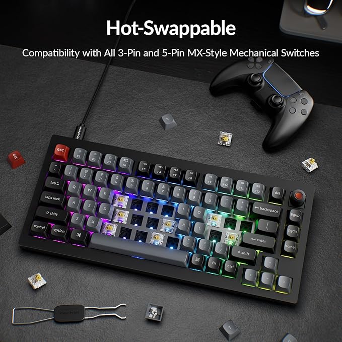 Keychron V1 8K Custom Mechanical Keyboard, 75% Wired Layout, Ultra-Low Latency 8000Hz, QMK Programmable, Hot-Swappable Banana Switches, RGB, for Gamers and Typists, Compatible with Mac/Windows/Linux