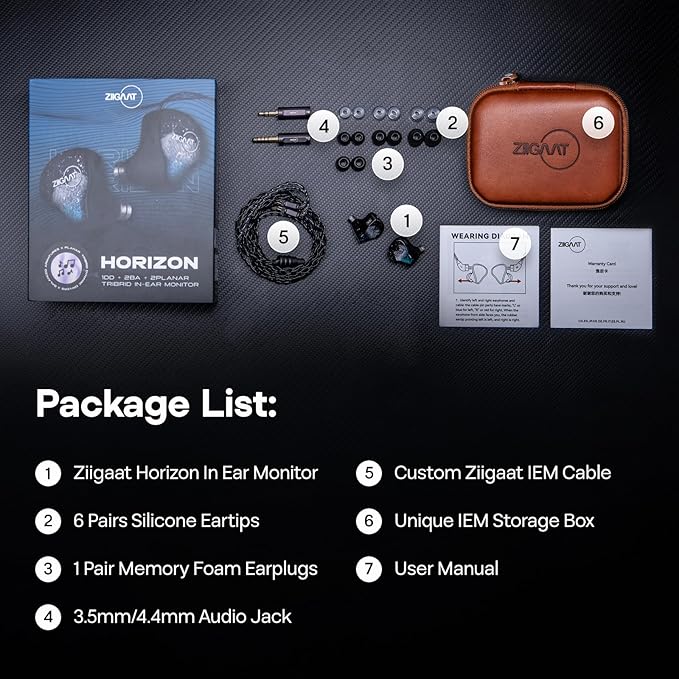 Linsoul ZiiGaat Horizon in Ear Monitor, 1DD+2BA+2 Planar HiFi Wired Earbuds, Studio-Grade IEM Earphones, Natural Balanced Tuning with Buttery-Smooth Treble Extension for Musicians Audiophiles