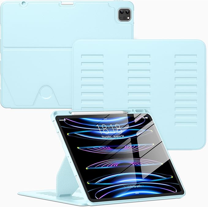 VIKESI Case for iPad Pro 12.9 6th / 5th / 4th / 3rd Generation Case 2022/2021/2020/2018,Multiple Angles Magnetic Stand Cover,Shockproof Soft Back,Pencil Holder,and Auto Sleep/Wake,LCE Blue