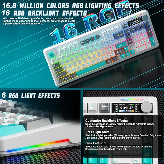 LINGBAO K98 PRO 96% Mechanical Keyboard Wireless, with Screen & Knob, Creamy Gaming Keyboard, Tri-Mode BT5.0/2.4GHz/USB-C, Gasket Mount Hot-Swappable Linear Switches RGB Backlit Gamer Keyboards for PC