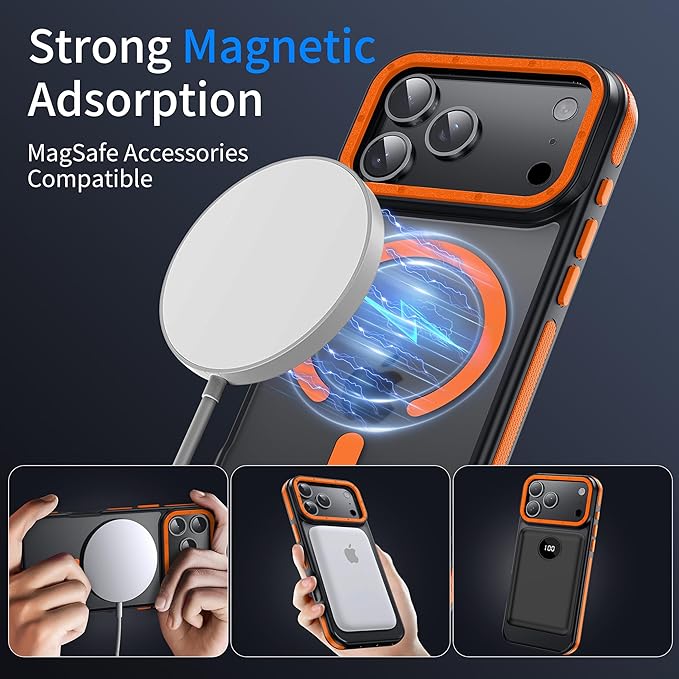Strong Magnetic for iPhone 17 Pro Max case [10Ft Military-Grade Protection] Compatible with fit MagSafe Shockproof Slim Thin Cover case for iPhone 17 Pro Max 6.9 inch, Orange