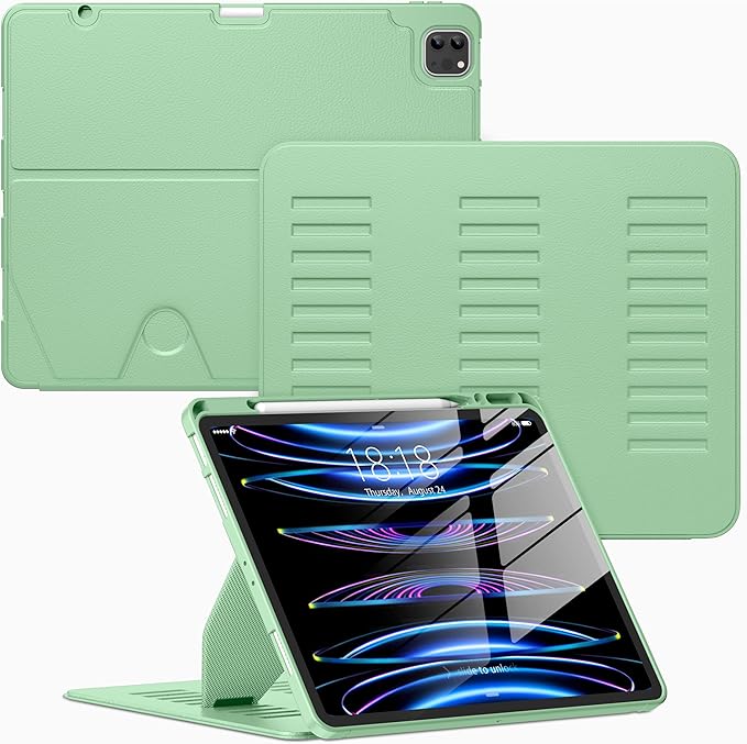 VIKESI Case for iPad Pro 12.9 6th / 5th / 4th / 3rd Generation Case 2022/2021/2020/2018,Multiple Angles Magnetic Stand Cover,Shockproof Soft Back,Pencil Holder,and Auto Sleep/Wake,Matcha