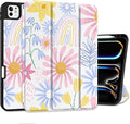 DONGKE Case for iPad Pro 11 inch (M5 2025 / M4 2024, 6th & 5th Generation) – [Built-in Pencil Holder] Ultra Slim PU Leather Trifold Stand Cover with Soft TPU Back, Auto Wake/Sleep, Colorful Florals