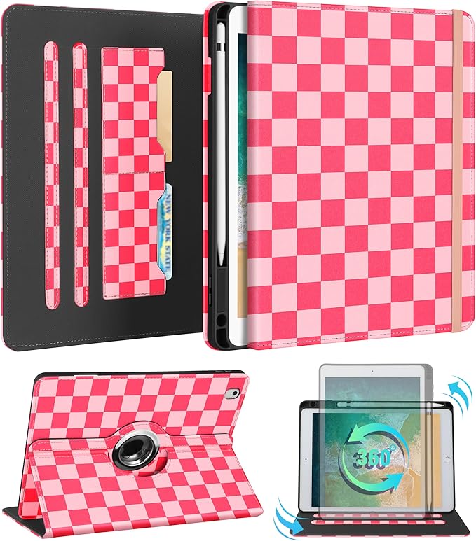 Kidcube for iPad 5th Generation Case 2017/Air 1st 2013/Pro 9.7 Inch Case 2016 - Women Girls Kids Cute Rotating Stand Folio Cover with Pencil Holder & Card Slot Girly Pretty Unique Teens Design Cover