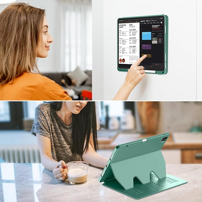 VIKESI Case for iPad Pro 12.9 6th / 5th / 4th / 3rd Generation Case 2022/2021/2020/2018,Multiple Angles Magnetic Stand Cover,Shockproof Soft Back,Pencil Holder,and Auto Sleep/Wake,Forest Green