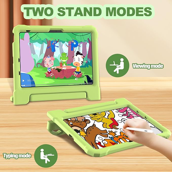 YIHE Kids Case for iPad (A16) 11th Generation 11 Inch 2025 & iPad 10th Generation 10.9 inch 2022, with Built-in Screen Protector and Handle Stand, Full Body Shockproof Protective Cover, LightGreen