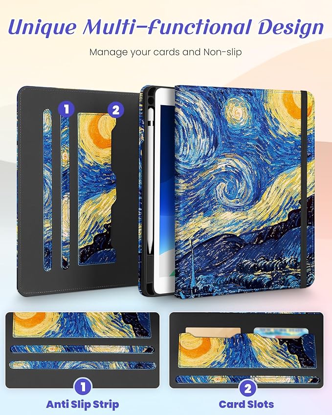 Kidcube for iPad 9th/8th/7th Generation Case 10.2 Inch - for Women Girls Kids Cute Rotating Stand Folio Cover with Pencil Holder & Card Slot Cool Unique Design Teens for iPad 9th/8th/7th Gen Cases