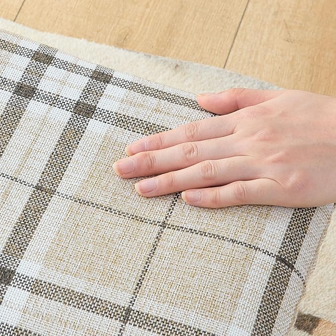 Foot Stool,Under Desk Foot Rest Ottoman, Washable Stool for Office, Living Room, Bedroom (Brown Legs-Stripes Stool Seat)