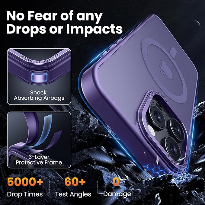 for iPhone 16 Pro Case with 2X Screen Protectors [Compatible with MagSafe] Military Grade Drop Protection Skin Feeling Back Cover Shockproof Slim Fit iPhone 16 Pro Phone Case 6.3 inch,Purple