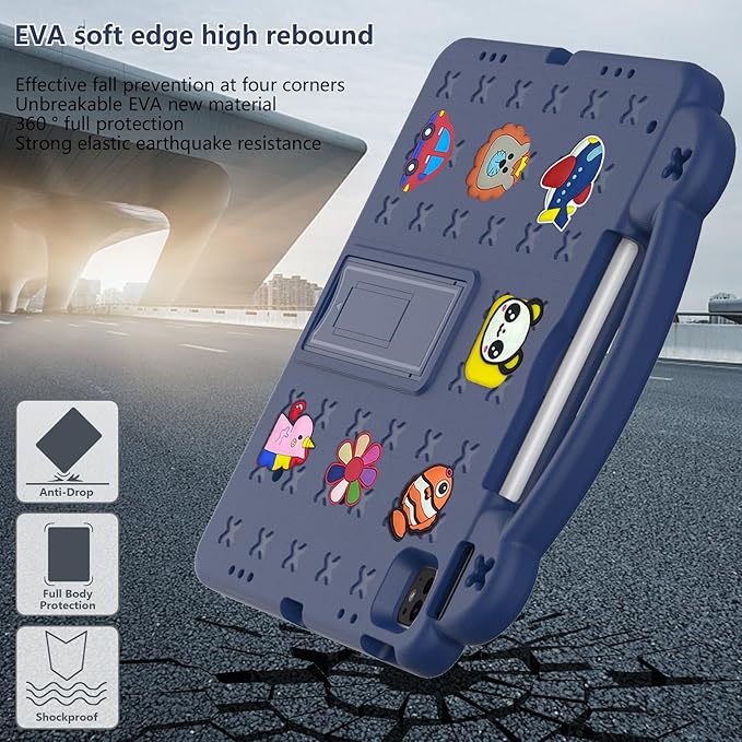 Kids Case for iPad Air 13 inch M3 2025/M2 2024,iPad Pro 13 inch M4 2024 & iPad Pro 12.9 inch Case 6th/5th/4th/3rd Gen 2022 2021 2020 2018 with Stand/Pencil Holder/Handle, Navy Blue Bear