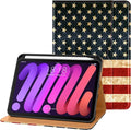 DTTO for iPad mini 7th (A17 Pro) 2024/iPad Mini 6th Generation Case 2021 8.3 Inch, Premium Leather Business Folio Stand Cover for Mini 7/6 with Pencil Holder-Multiple Viewing Angles, US Flag